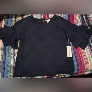Liz Claiborne Navy Ruffle Sleeve Top